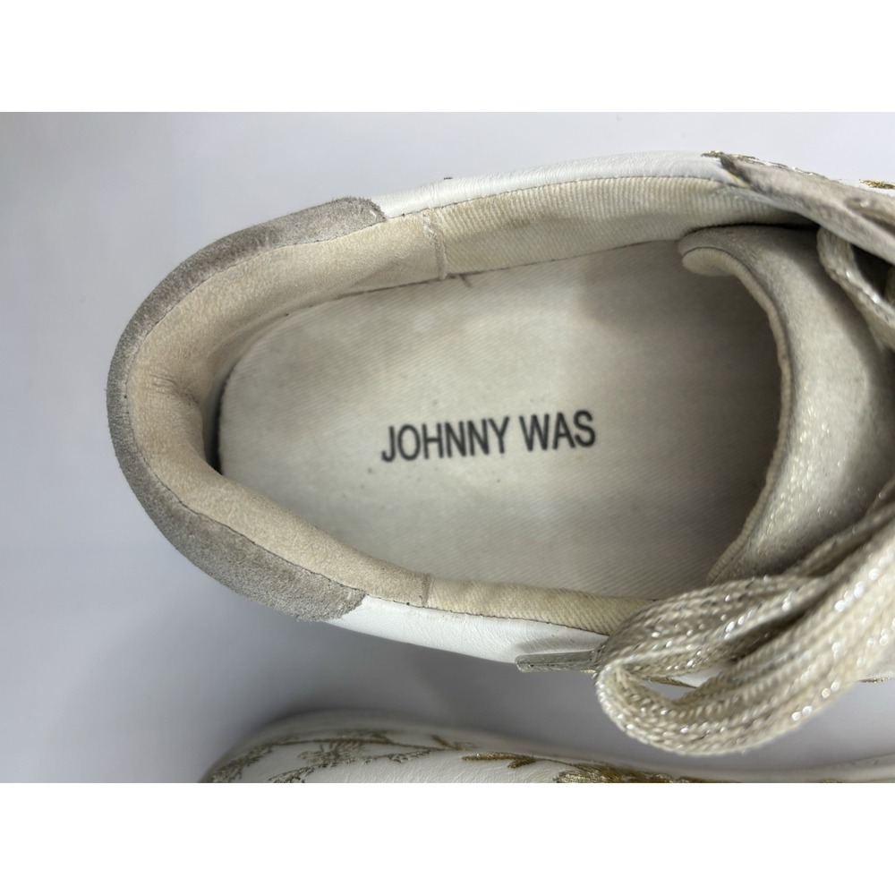 JOHNNY WAS Embroidered Leather Sneakers Vixie Floral Gold Gray - Size 9 White - Picture 7 of 12